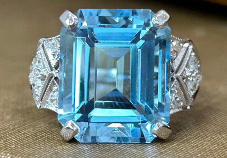 Birthstone for March Aquamarine Ring with diamond accents