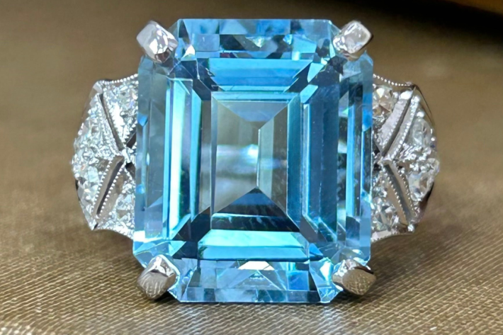 Birthstone for March Aquamarine Ring with diamond accents
