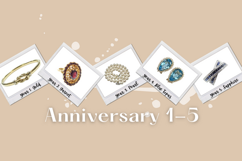 Gold Garnet Pearl Blue Topaz and Sapphire Gemstone jewelry for anniversaries 1 through five