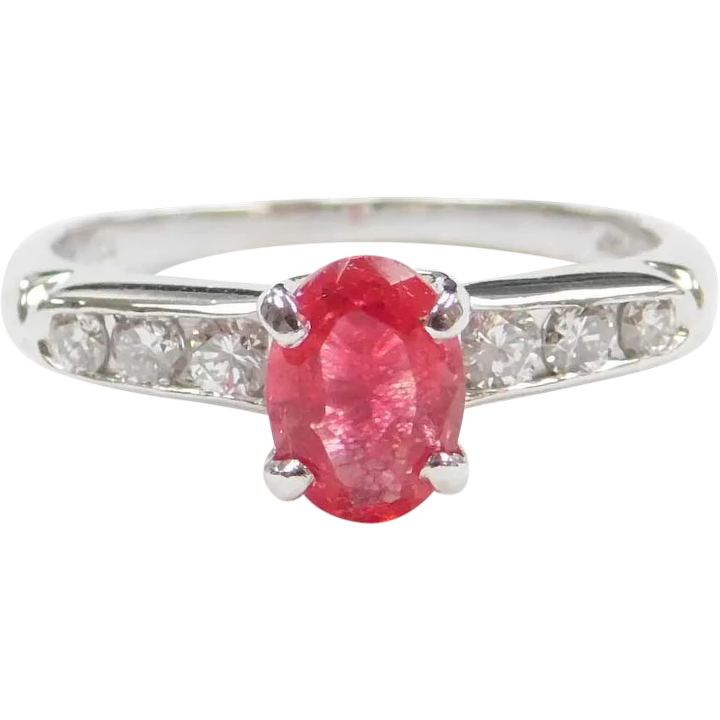 1.04ctw Pink Red Rubellite Tourmaline and Diamond Engagement Ring