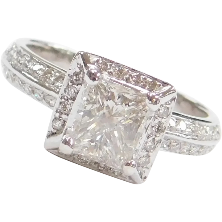 1.44 ctw Princess Cut Diamond Halo Engagement Ring 14k White Gold