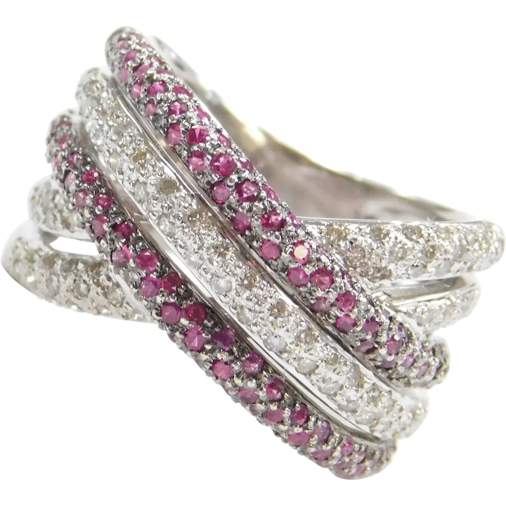 1.50 ctw Ruby and Diamond Pave Crisscross Band Ring