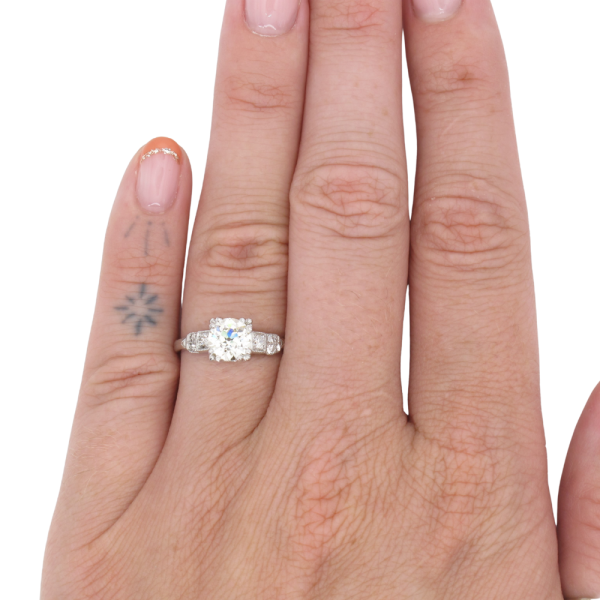 1.15ctw Old Euro Diamond Art Deco Engagement Ring Platinum GIA worn