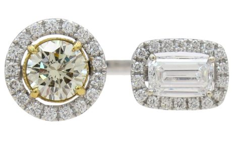 1.17ctw Two Stone Halo Toi Et Moi Ring 14k & 22k White Yellow Gold Front