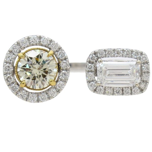 1.17ctw Two Stone Halo Toi Et Moi Ring 14k & 22k White Yellow Gold Front