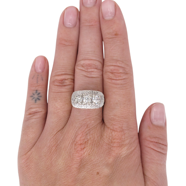 1.22ctw Three Diamond Mid-Century Ring 14K White Gold Modeled