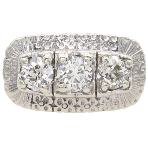 1.22ctw Three Diamond Mid-Century Ring 14K White Gold Side (2)