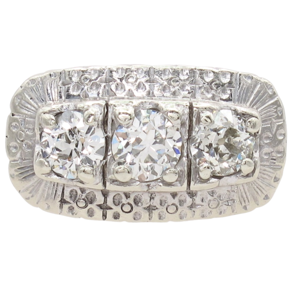 1.22ctw Three Diamond Mid-Century Ring 14K White Gold Side (2)
