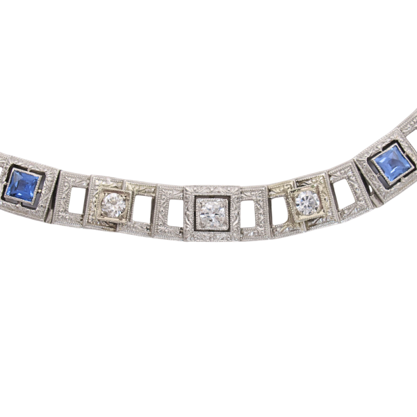 1.39ctw Diamond & Sapphire Art Deco Bracelet 14K & Platinum Detail