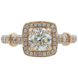 1.42ctw Diamond Halo Engagement Ring 14k Rose Gold GIA Front