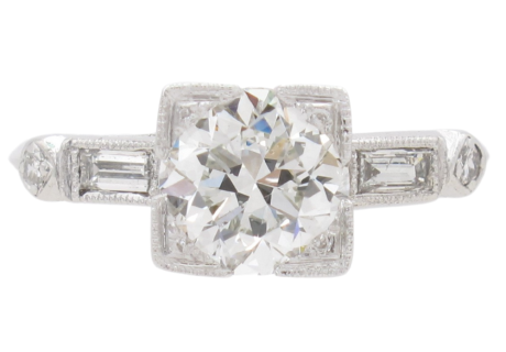 1.46ctw Round Diamond Art Deco Engagement Ring Platinum GIA side (2)