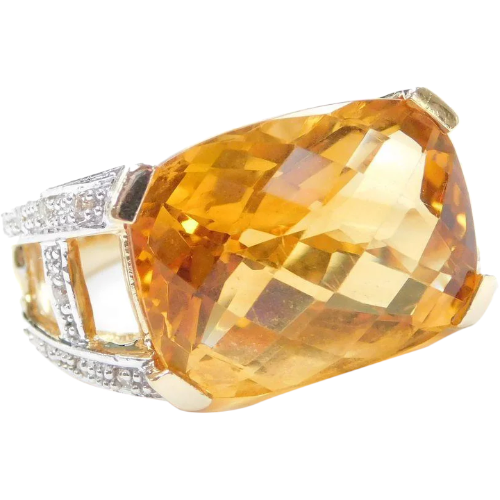 10.04 ctw Citrine and Diamond Gold Cocktail Ring Two-Tone 14k