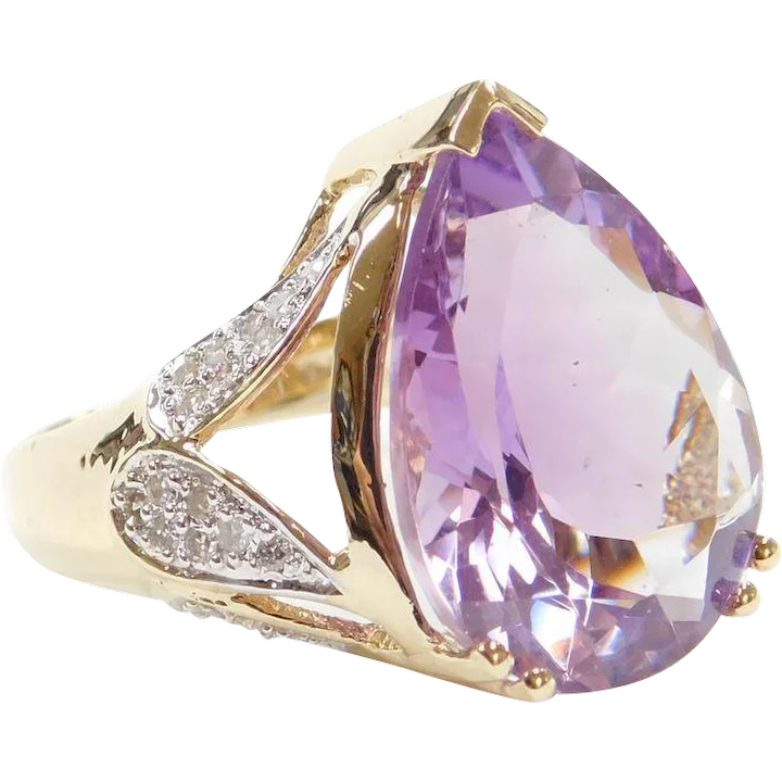 10.45 ctw Amethyst and Diamond Cocktail Ring 14k Gold Two-Tone