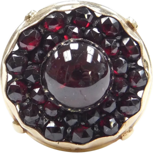 11.85ctw Bohemian Garnet Double Halo Victorian Ring 14k Yellow Gold front