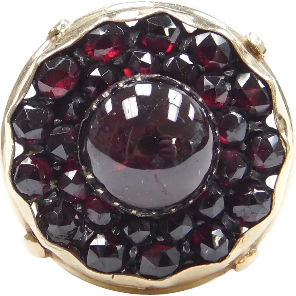11.85ctw Bohemian Garnet Double Halo Victorian Ring 14k