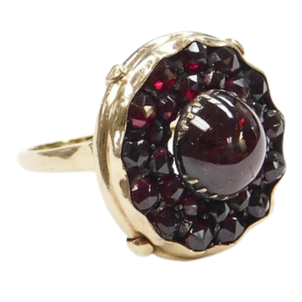 11.85ctw Bohemian Garnet Double Halo Victorian Ring 14k Yellow Gold side