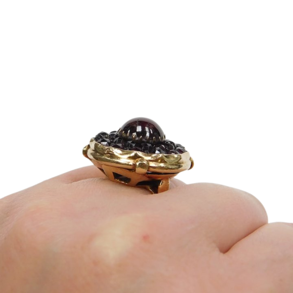 11.85ctw Bohemian Garnet Double Halo Victorian Ring 14k Yellow Gold side