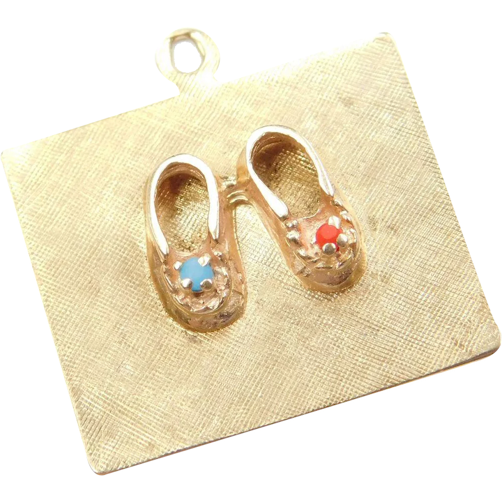 Baby Shoes Charm with Blue and Red Glass