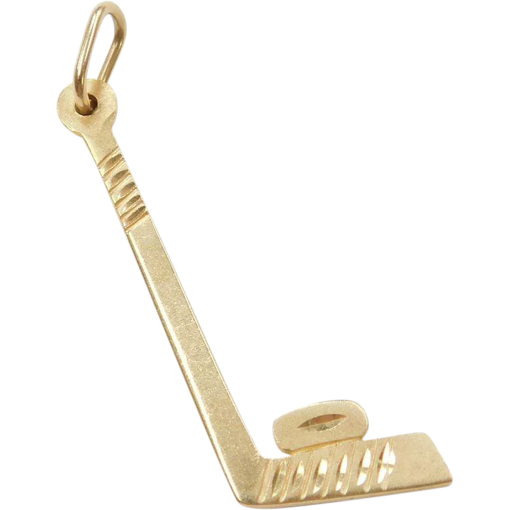 14k Gold Big Hockey Charm Stick and Puck