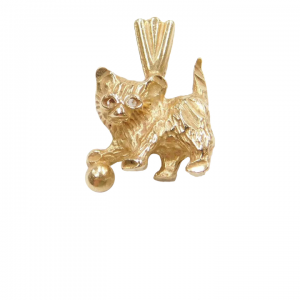 14k Gold Cat with Ball Charm