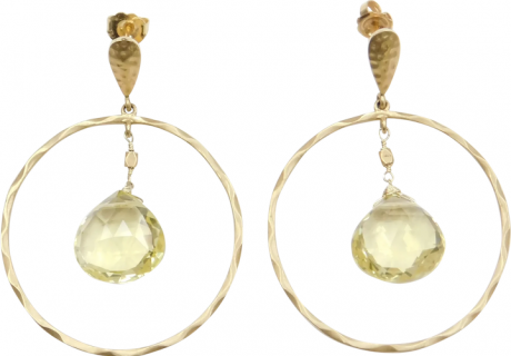 14k Gold Lemon Quartz Circle Dangle Earrings