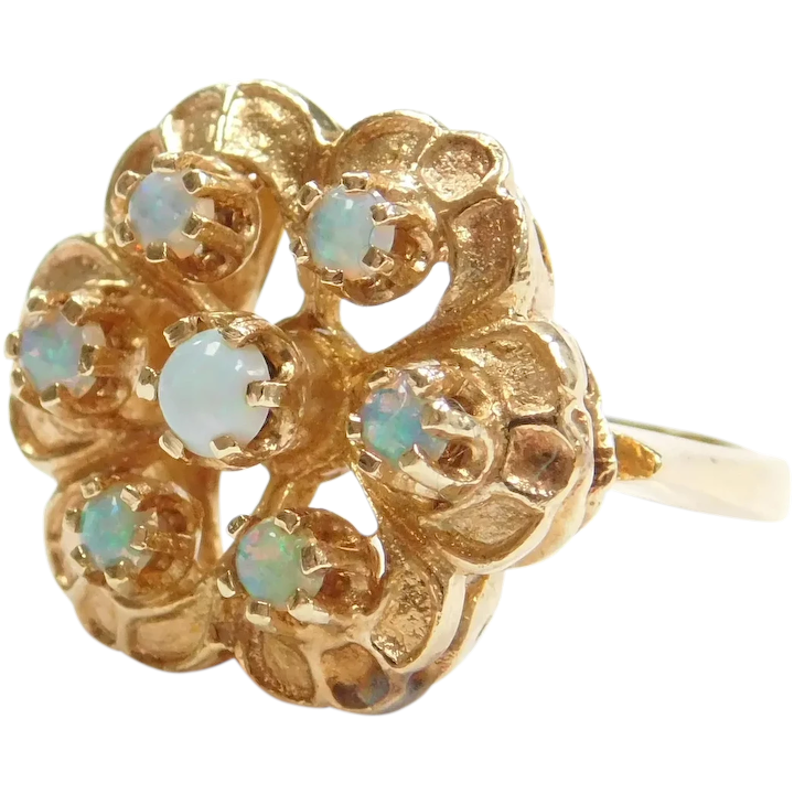14k Gold Opal Flower Ring