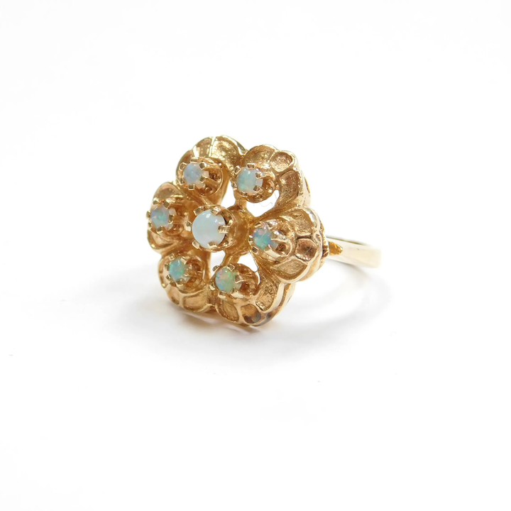 Round Bezel Vintage Floral diamond Engagement Ring In 14K White Gold |  Fascinating Diamonds