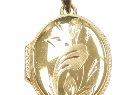 14k Gold Oval Etched Locket Pendant