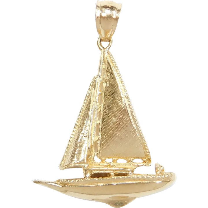 14k Gold Sailboat Pendant / Charm Three Dimensional