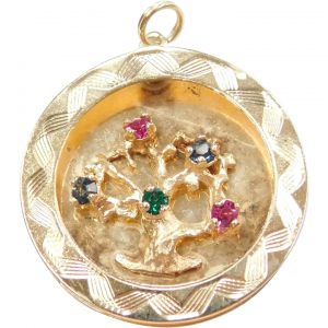 14k Gold Tree of Life Charm with Colorful Glass