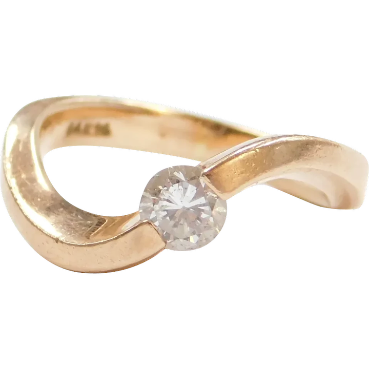 14k Rose Gold .33 Carat Diamond Modernist Bypass Wave Ring