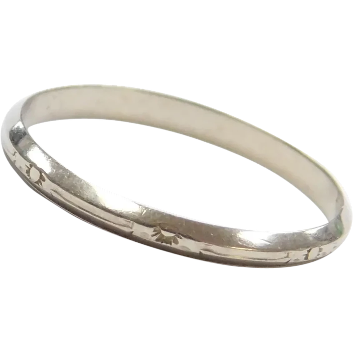 14k White Gold Art Deco Wedding Band Ring
