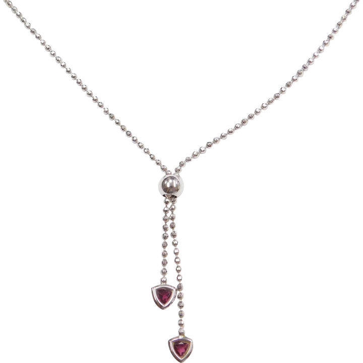 16 1/2″ 14k White Gold Pink Tourmaline Lariat Necklace