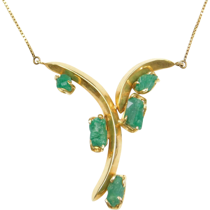 16″ 18k Gold Natural Rough Emerald Necklace