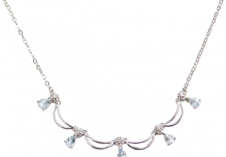 17 1/2″ .85 ctw Aquamarine and Diamond Necklace 14k White Gold