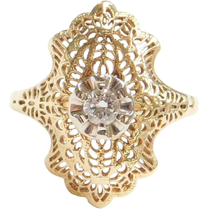 .17 Diamond Art Deco Revival Filigree Gold Ring