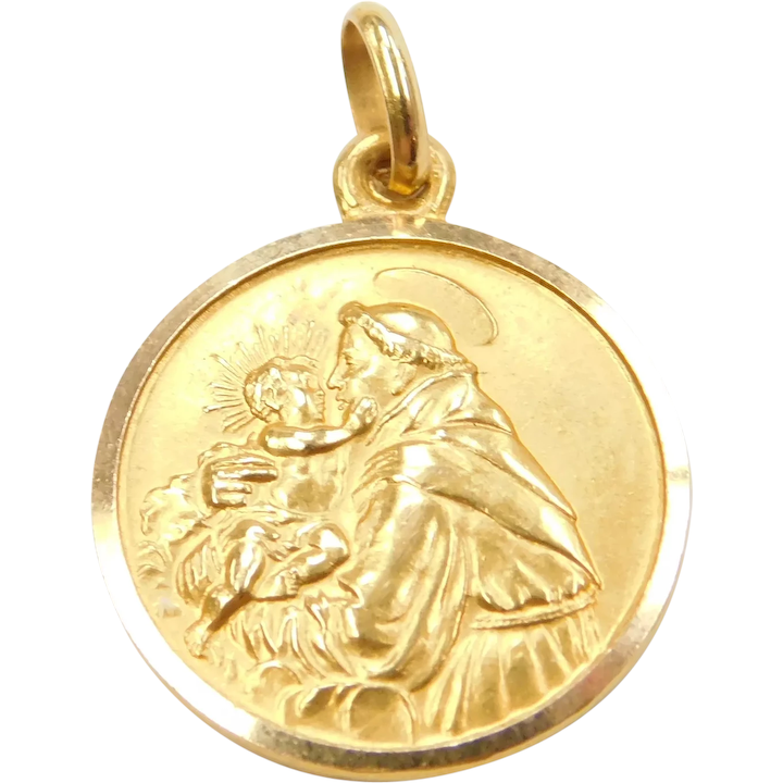 18k Gold Saint Anthony Religious Medallion Charm ~ Catholic
