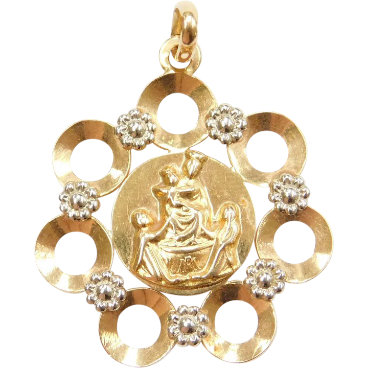 Religious Virgin Mary and Baby Jesus Charm 18k Two-Tone