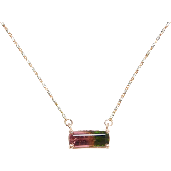 18″ 3.06 Carat Watermelon Tourmaline Necklace 14k White and Rose Gold