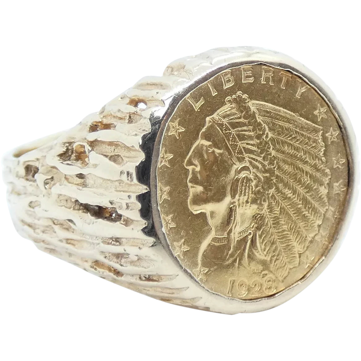 1928 $2.50 Indian Head Coin Ring 14k and 22k Yellow Gold