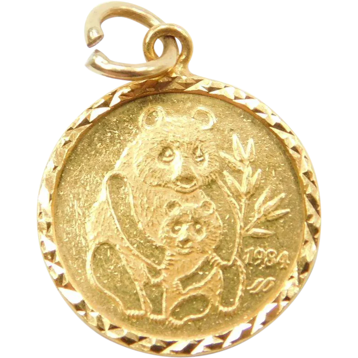 1984 Panda Coin Copy Charm in Diamond Cut Bezel 18k & 24k Gold