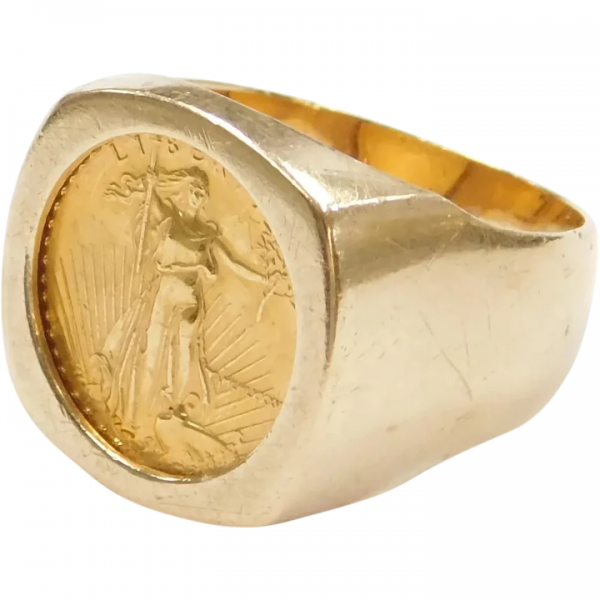 1987 1/10 Oz Fine Gold $5 Dollar American Gold Eagle Coin Ring Fine 24k Gold and 14k Gold