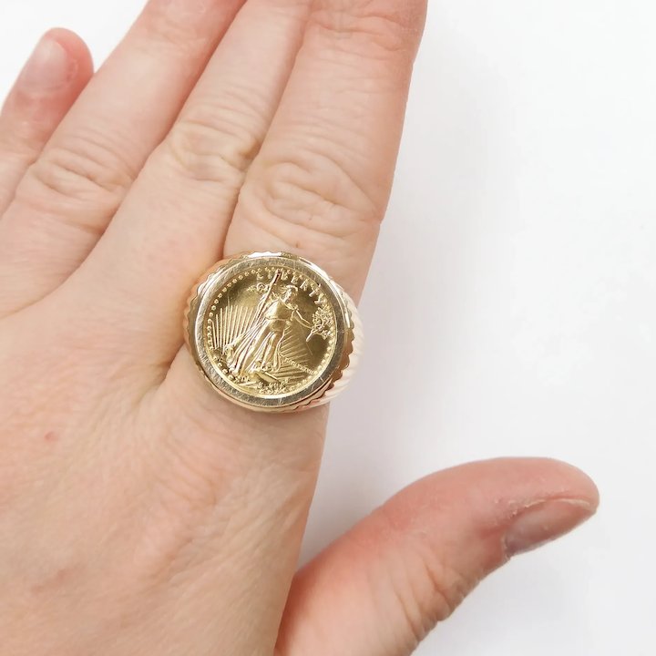 1/10 oz $5 Gold Eagle Coin Ring 24k Gold Plated