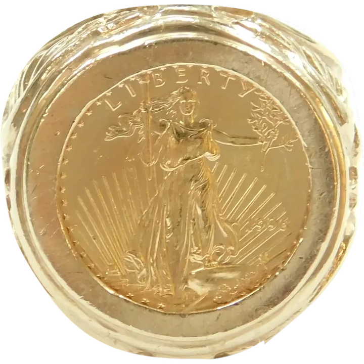 1996 $5 22k Gold American Eagle Coin in Eagle Ring 14k Gold