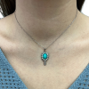 2.10ctw Persian Turquoise Diamond Halo Edwardian Necklace 14K Gold with Sterling Silver Worn
