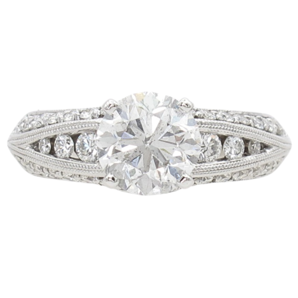 2.5ctw Milgrain Detail Round Diamond Engagement Ring 14K White Gold front
