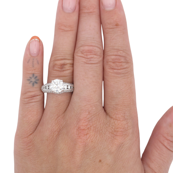 2.5ctw Milgrain Detail Round Diamond Engagement Ring 14K White Gold worn
