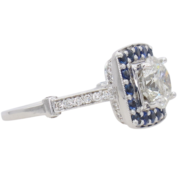 3.56ctw Diamond & Sapphire Halo Engagement Ring 14K White Gold Detail