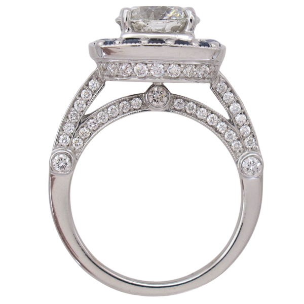 3.56ctw Diamond & Sapphire Halo Engagement Ring 14K White Gold Profile