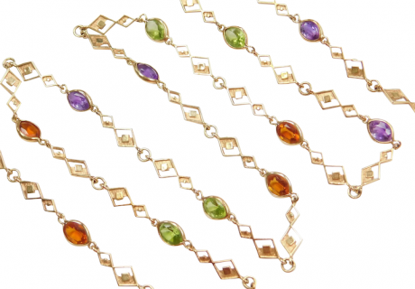 30 3/4″ LONG Colorful Gemstone 17.90 ctw Necklace with Geometric Design 14k Gold ~ Citrine
